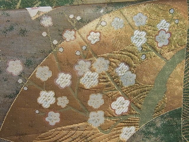 平和屋着物◎六通柄袋帯 飛鶴草花文 金糸 逸品 BAAH2237cm
