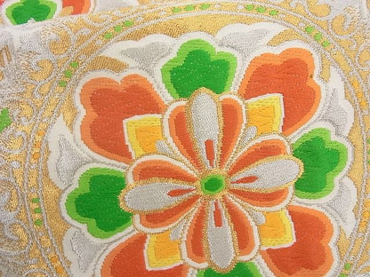 平和屋着物◎六通柄袋帯 唐織 花絵皿文 金銀糸 逸品 BAAH2263cm