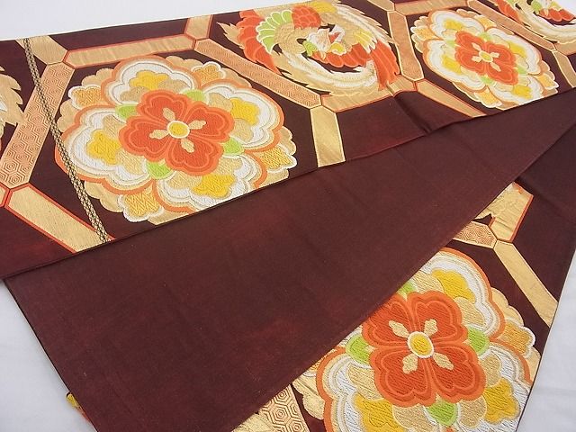 平和屋着物◎六通柄袋帯 唐織 正倉院鳳凰花文 金糸 逸品 BAAH2267cm