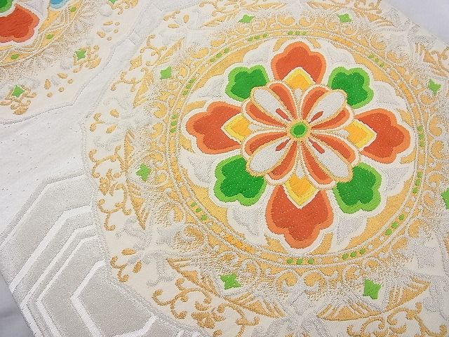 平和屋着物◎六通柄袋帯 唐織 花絵皿文 金銀糸 逸品 BAAH2263cm