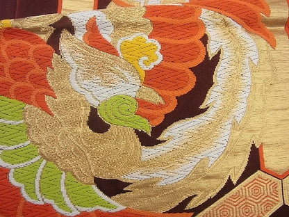 平和屋着物◎六通柄袋帯 唐織 正倉院鳳凰花文 金糸 逸品 BAAH2267cm