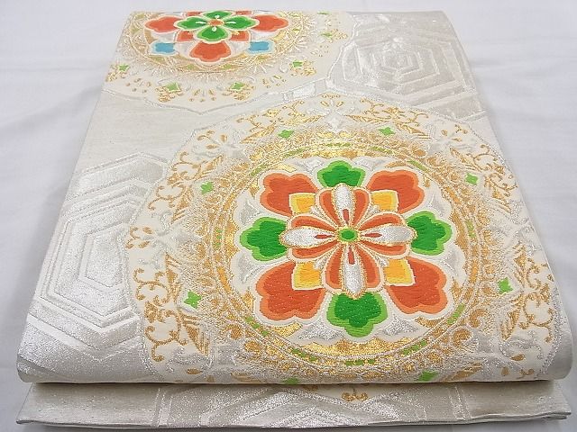 平和屋着物◎六通柄袋帯 唐織 花絵皿文 金銀糸 逸品 BAAH2263cm