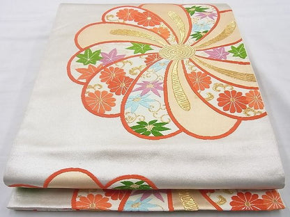 平和屋着物◎六通柄袋帯 唐織 草花文 金銀糸 逸品 BAAH2264cm