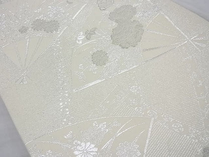 平和屋着物◎六通柄袋帯 扇面花文 銀糸 逸品 BAAH2278cm