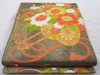 平和屋着物◎佐賀錦 六通柄袋帯 唐織 花車文 金糸 やまとオリジナル 逸品 BAAH2273cm