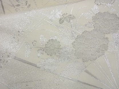平和屋着物◎六通柄袋帯 扇面花文 銀糸 逸品 BAAH2278cm