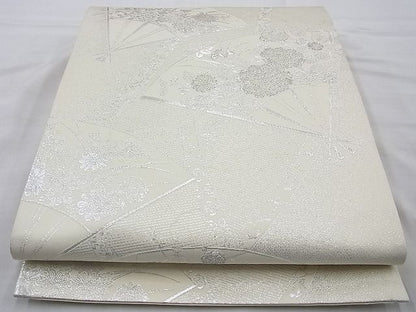 平和屋着物◎六通柄袋帯 扇面花文 銀糸 逸品 BAAH2278cm