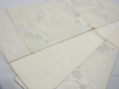 平和屋着物◎六通柄袋帯 扇面花文 銀糸 逸品 BAAH2278cm