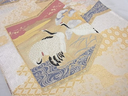 平和屋着物◎六通柄袋帯 唐織 琳派屏風絵文 金銀糸 逸品 BAAH2292cm