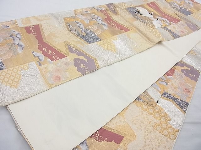 平和屋着物◎六通柄袋帯 唐織 琳派屏風絵文 金銀糸 逸品 BAAH2292cm