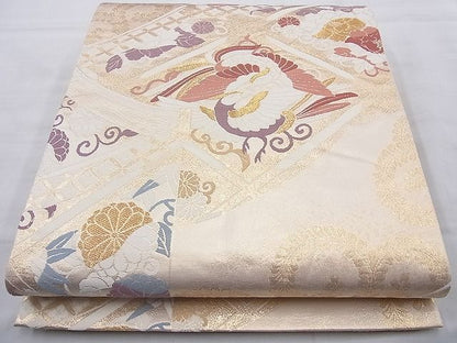 平和屋着物◎六通柄袋帯 唐織 格天井花文 金糸 逸品 BAAH2300cm