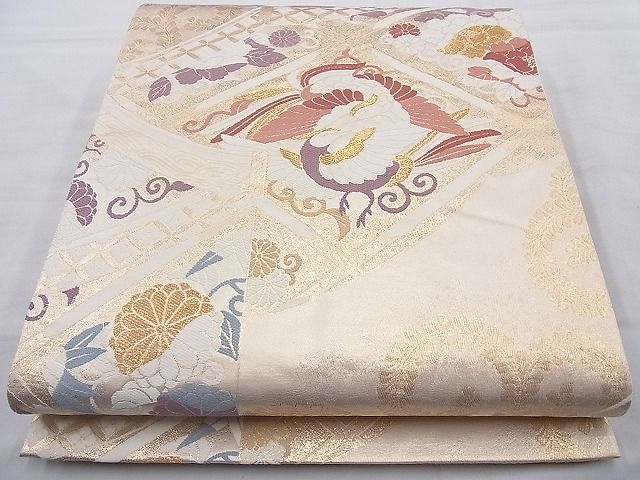 平和屋着物◎六通柄袋帯 唐織 格天井花文 金糸 逸品 BAAH2300cm