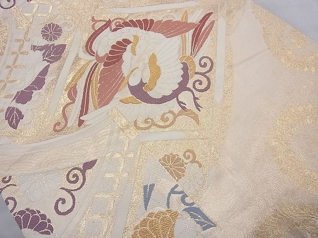 平和屋着物◎六通柄袋帯 唐織 格天井花文 金糸 逸品 BAAH2300cm