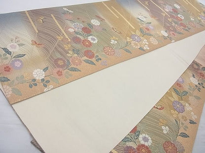 平和屋着物◎六通柄袋帯 唐織 花蝶文 金糸 逸品 BAAH2337cm