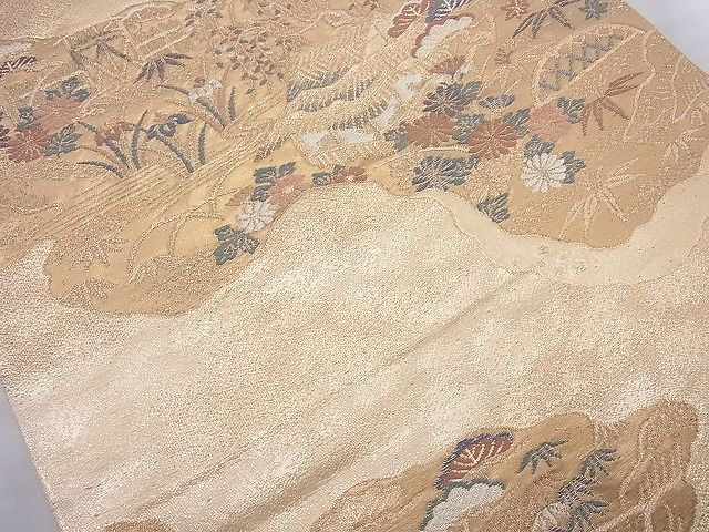 平和屋着物◎六通柄袋帯 唐織 風景草花文 金糸 逸品 BAAH2334cm