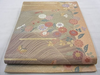 平和屋着物◎六通柄袋帯 唐織 花蝶文 金糸 逸品 BAAH2337cm
