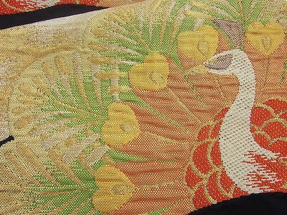 平和屋着物◎六通柄袋帯 孔雀 黒地 金銀糸 逸品 BAAH2324cm