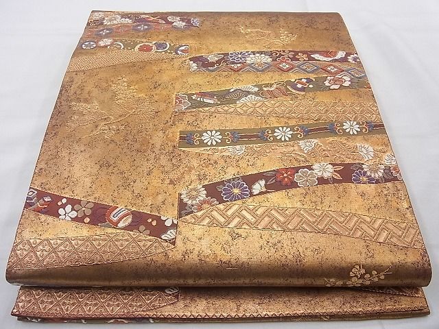 平和屋着物◎六通柄袋帯 唐織 片輪車 金銀糸 逸品 BAAH2355cm