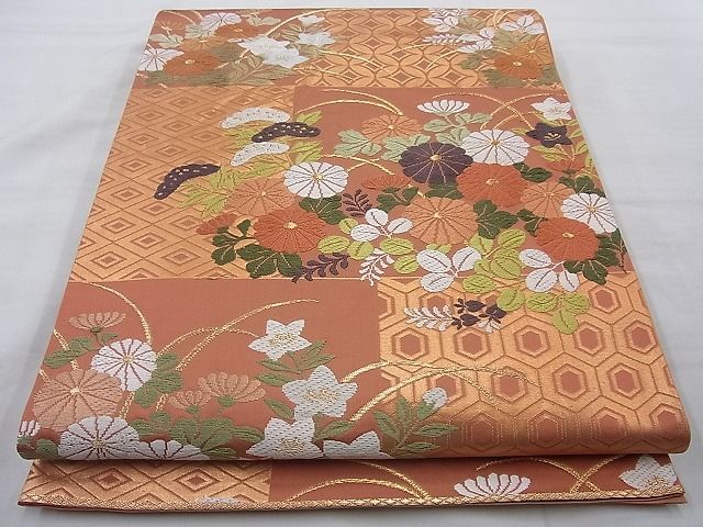 平和屋着物◎六通柄袋帯 唐織 市松取能帯文 金糸 引箔 逸品 BAAH2354cm