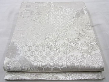 平和屋着物◎六通柄袋帯 飛鶴草花文 金糸 逸品 BAAH2351cm