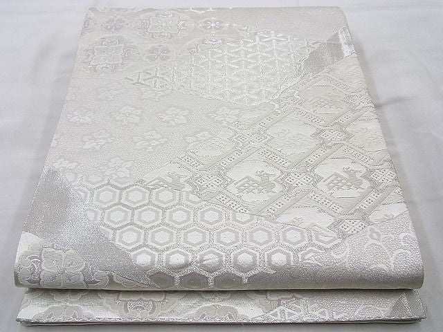 平和屋着物◎六通柄袋帯 飛鶴草花文 金糸 逸品 BAAH2351cm