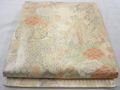 平和屋着物◎六通柄袋帯 唐織 有職能花文 金糸 逸品 BAAH2353cm