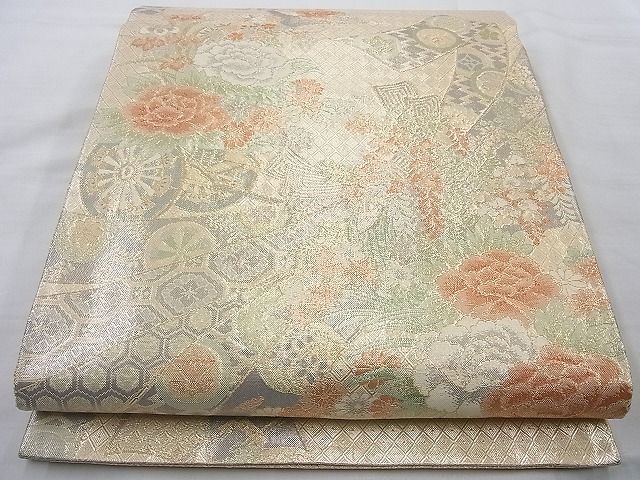 平和屋着物◎六通柄袋帯 唐織 有職能花文 金糸 逸品 BAAH2353cm