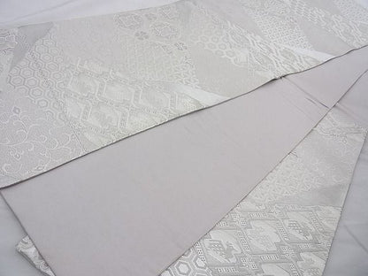 平和屋着物◎六通柄袋帯 飛鶴草花文 金糸 逸品 BAAH2351cm