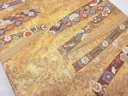 平和屋着物◎六通柄袋帯 唐織 片輪車 金銀糸 逸品 BAAH2355cm