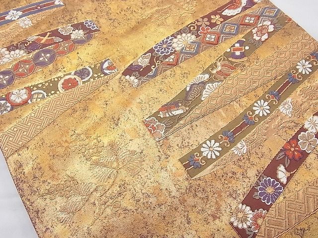 平和屋着物◎六通柄袋帯 唐織 片輪車 金銀糸 逸品 BAAH2355cm