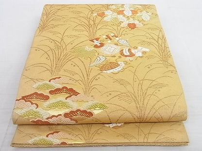 平和屋着物◎六通柄袋帯 唐織 松皮菱吉祥花文 金糸 正絹 逸品 AAAI9494Apf