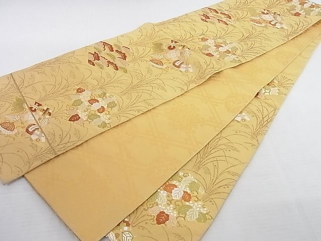 平和屋着物◎六通柄袋帯 唐織 松皮菱吉祥花文 金糸 正絹 逸品 AAAI9494Apf
