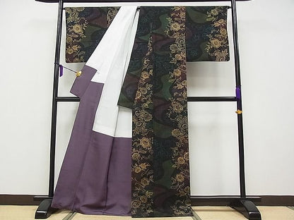 平和屋本店●極上 石川県指定無形文化財 牛首紬 角印 白山工房 手織り 前田仁仙 仁仙更紗 花唐草文 金彩 証紙付き 逸品 CYAA0405s4
