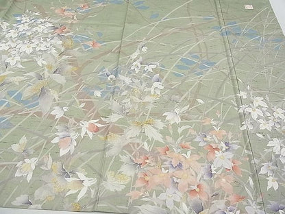 平和屋本店■極上　石川県指定無形文化財　牛首紬　白山工房　手織り　訪問着　単衣　枝花文　金彩　逸品　未使用　CYAA0418s4