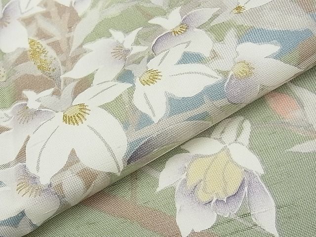 平和屋本店■極上　石川県指定無形文化財　牛首紬　白山工房　手織り　訪問着　単衣　枝花文　金彩　逸品　未使用　CYAA0418s4