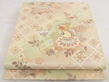 平和屋着物◎六通柄袋帯 唐織 鴛鴦瑞花文 金糸 引箔 正絹 逸品 AAAI8266Ajz