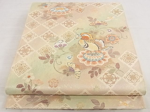 平和屋着物◎六通柄袋帯 唐織 鴛鴦瑞花文 金糸 引箔 正絹 逸品 AAAI8266Ajz