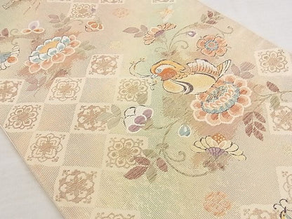 平和屋着物◎六通柄袋帯 唐織 鴛鴦瑞花文 金糸 引箔 正絹 逸品 AAAI8266Ajz