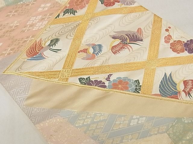 平和屋着物◎六通柄袋帯 名物裂 鴛鴦花菱文 金糸 正絹 逸品 AAAI8320Ajz