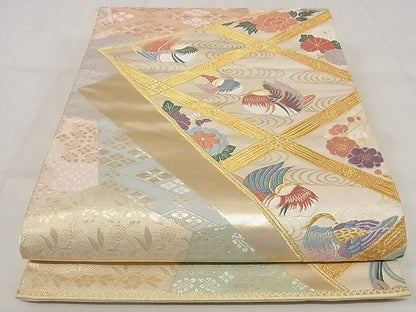 平和屋着物◎六通柄袋帯 名物裂 鴛鴦花菱文 金糸 正絹 逸品 AAAI8320Ajz