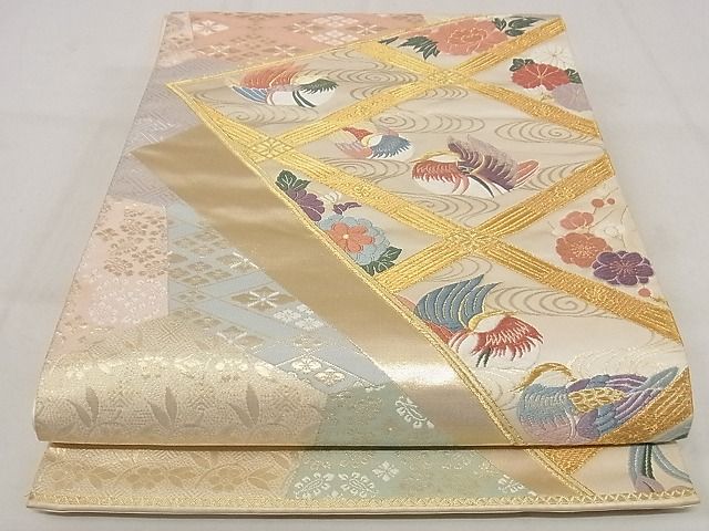 平和屋着物◎六通柄袋帯 名物裂 鴛鴦花菱文 金糸 正絹 逸品 AAAI8320Ajz