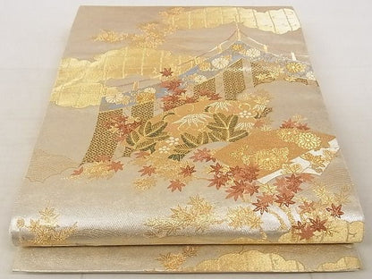 平和屋着物◎六通柄袋帯 地紙風景文 金糸 引箔 正絹 逸品 AAAI8340Ajz