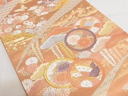 平和屋着物◎六通柄袋帯 唐織 花蝶丸文 金糸 正絹 逸品 AAAI6294Ajz