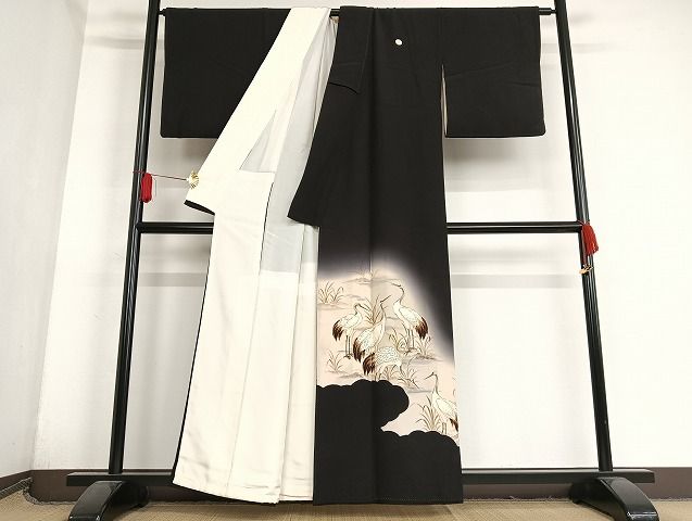 平和屋着物□豪華黒留袖 作家物 手描き 群鶴文 暈し染め