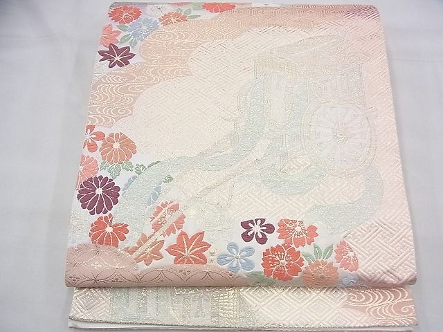 平和屋着物◎六通柄袋帯 唐織 御所車吉祥草花文 金糸 逸品 BAAH5801fk