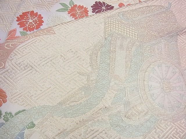 平和屋着物◎六通柄袋帯 唐織 御所車吉祥草花文 金糸 逸品 BAAH5801fk