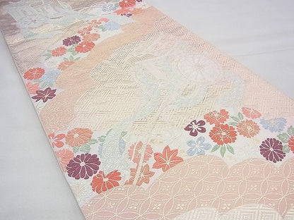 平和屋着物◎六通柄袋帯 唐織 御所車吉祥草花文 金糸 逸品 BAAH5801fk