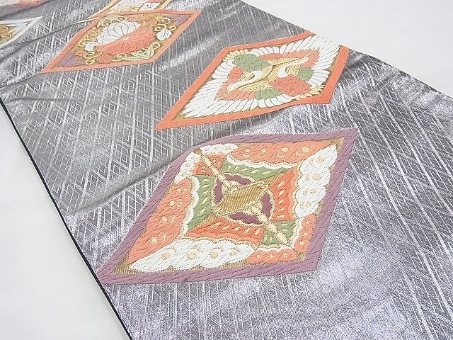 平和屋着物◎六通柄袋帯 唐織 向かい鶴 向かい蝶 金銀糸 逸品 BAAG8519fk