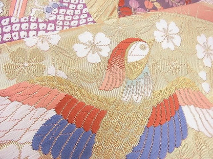 平和屋着物◎六通柄袋帯 唐織 裂取有職紋 金糸 逸品 BAAG8513fk