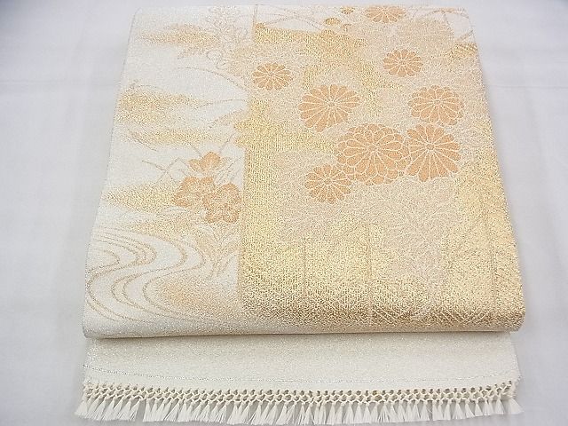 平和屋着物◎太鼓柄袋帯 綴れ 流水秋草文 金銀糸 逸品 BAAH5820fk